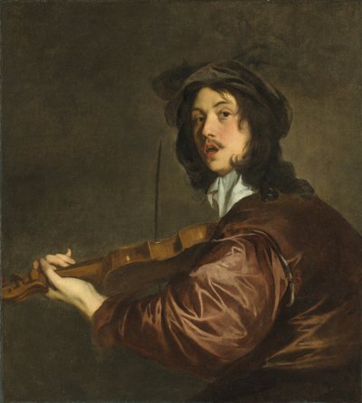 En man som spelar fiol, möjligen ett porträtt av konstnären av Peter Lely