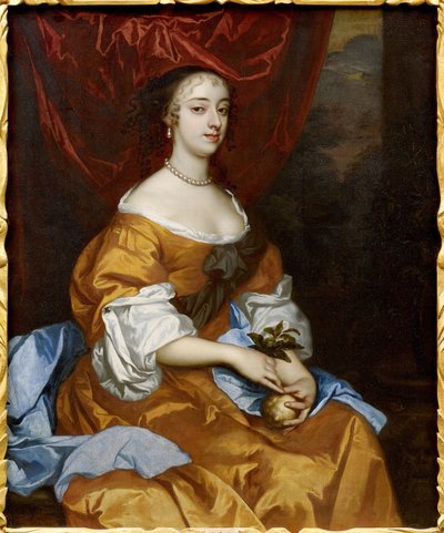 Barock : Porträtt av Margaret Hughes (Peg Hughes eller Margaret Hewes) (ca 1630-1719) av Lely, Sir Peter (1618-1680). Olja på duk av Peter Lely