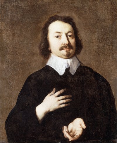 Porträtt av en gentleman, halvlångt, i svart med vit krage, av Peter Lely