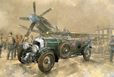 Bentley och Spitfire (olja på duk) av Peter Miller