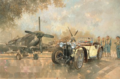 Cream Cracker MG 4 Spitfires (olja på duk) av Peter Miller