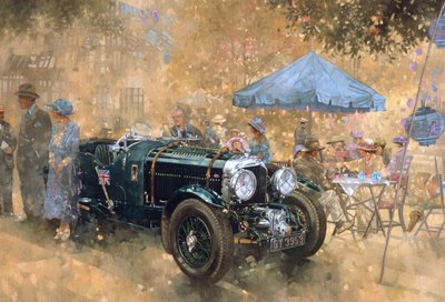 Trädgårdsfest med Bentley (olja på duk) av Peter Miller
