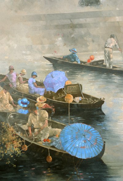 Punts on the Wey at Brooklands (olja på duk) av Peter Miller
