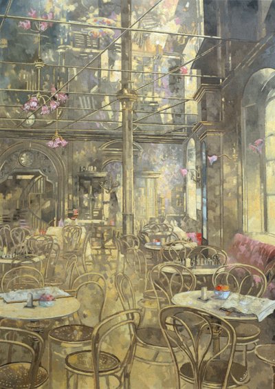 The Vienna Cafe, Oxford Street (olja på duk) av Peter Miller