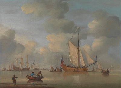 En engelsk kunglig yacht som står offshore i ett lugn av Peter Monamy