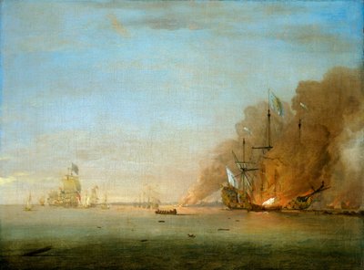 Förstörelsen av Soleil Royal i slaget vid La Hogue den 23 maj 1692 av Peter Monamy