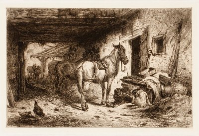 Utan titel (hästar och stallgård) av Peter Moran
