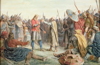 Olav Tryggvason utses till kung av Oreting av Peter Nicolai Arbo
