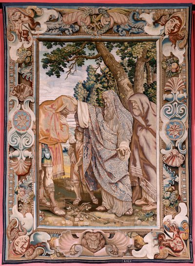 flamländsk gobeläng. Serie Historien om konsuln Decius Mus. Valerius välsignar Decius. Fjärde gobelängen i serien. Modell PP Rubens. ; Tillverkning Jan Raes II, Bryssel. Ca 1620-1629. Tyg Guld, silver, siden och ull. Storlek 405 x 330 cm. Plats Royal Pal av Peter Paul (after) Rubens