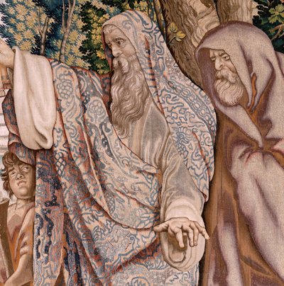 flamländsk gobeläng. Serie Historien om konsuln Decius Mus. Valerius välsignar Decius. Fjärde gobelängen i serien. Modell PP Rubens. ; Tillverkning Jan Raes II, Bryssel. Ca 1620-1629. Tyg Guld, silver, siden och ull. Storlek 405 x 330 cm. Plats Royal Pal av Peter Paul (after) Rubens