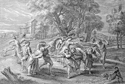 Unga människor på en dans av Peter Paul (after) Rubens