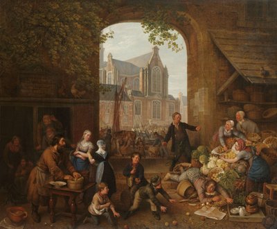 Två berusade personer på marknaden nära Westerkerk i Amsterdam av Peter Paul Joseph Noel