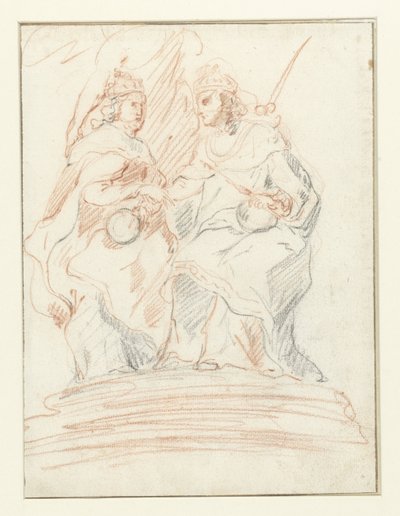 Kung och en drottning på en tron, bakom dem står Fama Kristus och Maria av Peter Paul Rubens (possibly)