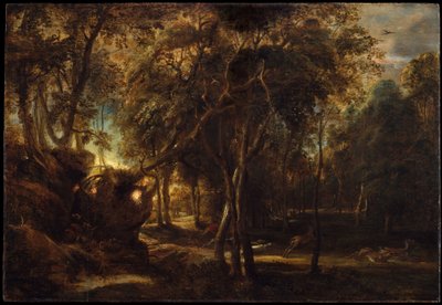 A Forest at Dawn with a Deer Hunt, c.1635 av Peter Paul Rubens