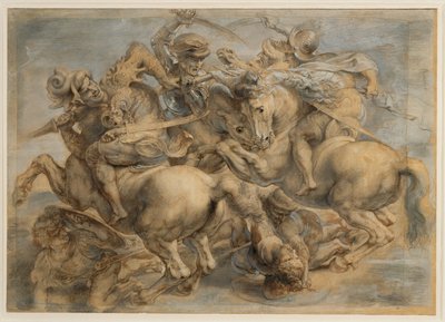 Slaget vid Anghiari (brunt bläck, svart sten, pensel, penna, förstärkt med gouache och blyvitt) av Peter Paul Rubens