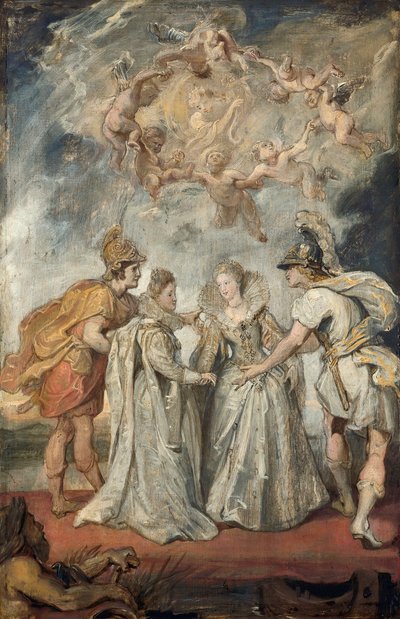Den dynastiska föreningen mellan Frankrike och Spanien (skiss till Medicicykeln) av Peter Paul Rubens