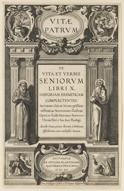Frontispice för "Lives of the Fathers" av Heribert Rosweyde, graverad av Theodor Galle av Peter Paul Rubens