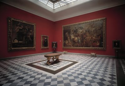 Museets sal som presenterar Henri IV vid slaget vid Ivry och Triumphal Entree of Henry IV i Paris av Rubens av Peter Paul Rubens