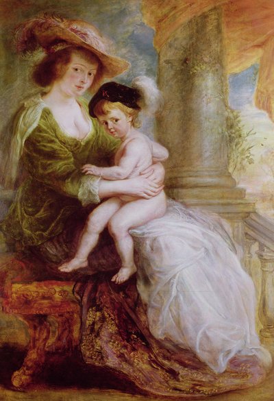 Helene Fourment (1614-73) och hennes son Frans (olja på panel) av Peter Paul Rubens