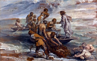 ""La peche miraculouse"" (The Miraculous Draft of Fishes) Målning av Pieter Paul Rubens (1577-1640) 1618-1619 Dim 55x85 cm London National Gallery av Peter Paul Rubens