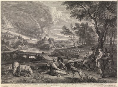 Landskap med regnbåge och en herde (gravyr) av Peter Paul Rubens