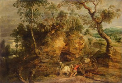 Landskap med stenbärare, c.1620 (olja på duk överförd från panel) av Peter Paul Rubens