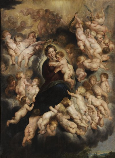 Maria med barn i en änglakrans av Peter Paul Rubens