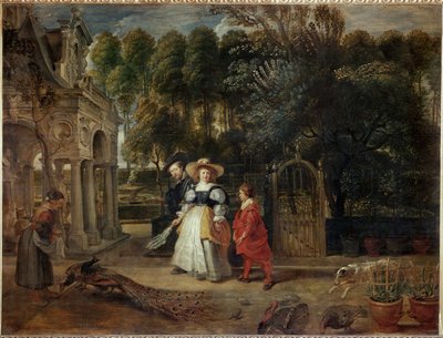 Peter Paul Rubens och hans andra hustru Helene Fourment i trädgården (olja på duk) av Peter Paul Rubens
