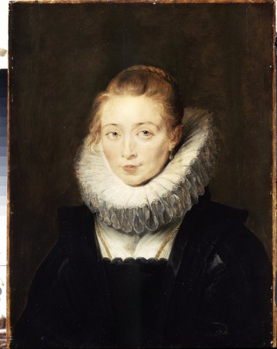 Porträtt av en blivande kvinna till Infanta Isabella (1566-1633). Hon bär jordgubbskrage. (Porträtt av en kvinna som väntar på Infanta Isabella). Målning av Peter Paul (Pierre-Paul) Rubens (eller Peter Paul eller Petrus Paulus) (1577-1640). olja su av Peter Paul Rubens
