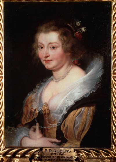 Porträtt av Catherine Manners, hertiginnan av Buckingham - olja på panel, ca 1625-1629 av Peter Paul Rubens