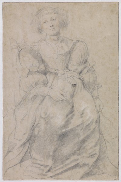 Porträtt av Hélène Fourment, ca 1630-31 (svart- och rödkrita, förstärkt med vitt) av Peter Paul Rubens