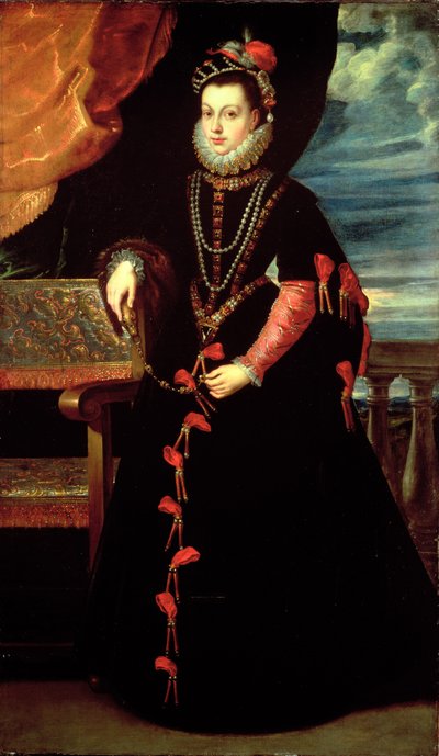 Porträtt av Isabelle de Valois, drottning av Spanien, hustru till Filip II av Spanien av Peter Paul Rubens
