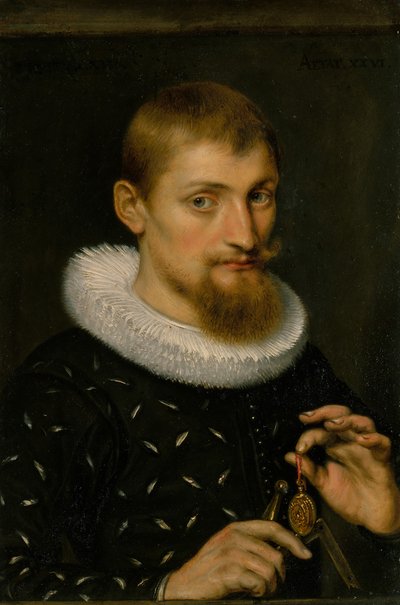 Porträtt av en man, möjligen en arkitekt eller geograf, 1597. av Peter Paul Rubens