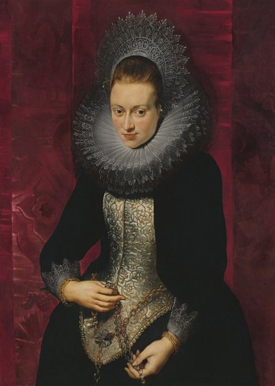Porträtt av en ung kvinna med en radband av Peter Paul Rubens