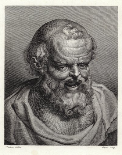 Porträtt av den grekiske filosofen Demokritus (stippelstickning) av Peter Paul Rubens