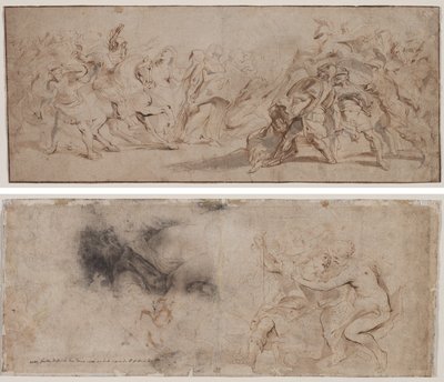 Försoning mellan romarna och sabinerna (recto) Venus avväpnar Mars, draperistudie (verso) av Peter Paul Rubens
