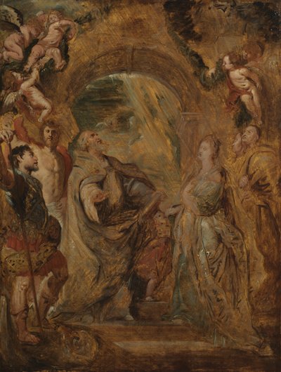 Den helige Gregorius den store med de heliga Maurus och Papianus, och den heliga Domitilla med de heliga Nereus och Achilleus, 1606-07 av Peter Paul Rubens