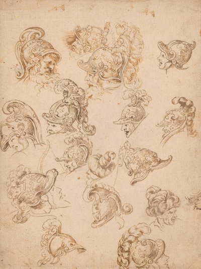 Studieblad med hjälmar och huvuden av Peter Paul Rubens