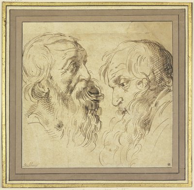 Studieblad: två skäggiga huvuden i profil åt höger och vänster av Peter Paul Rubens