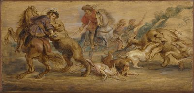 Studie för "The Bear Hunt" (för Alcázar, Madrid), ca 1639 (olja på trä) av Peter Paul Rubens