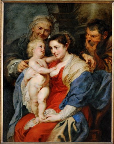 Den heliga familjen med S:ta Anna (målning på duk) av Peter Paul Rubens