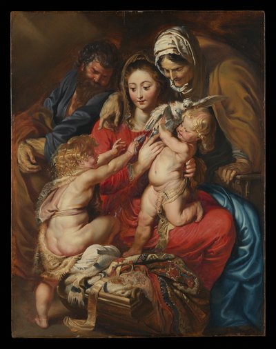 Den heliga familjen med den heliga Elisabet, Johannes döparen och en duva av Peter Paul Rubens