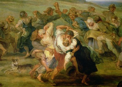 The Kermesse, detalj av bönder som dansar, c.1635-38 olja på paneldetalj av 24954 av Peter Paul Rubens