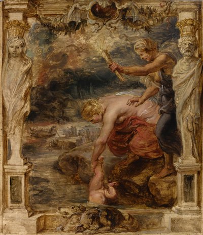 Thetis doppar barnet Achilles i floden Styx, ca 1635. av Peter Paul Rubens