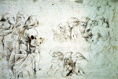 Tre grupper av apostlar vid den sista måltiden (ritning) av Peter Paul Rubens