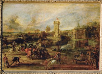 Tävling vid vallgraven till Steens slott (målning på trä) av Peter Paul Rubens