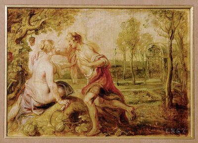 Vertumnus och Pomona (målning på trä) av Peter Paul Rubens