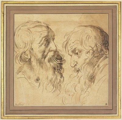 Två skäggiga huvuden i profil till höger och vänster av Peter Paul Rubens
