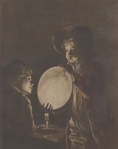 Två pojkar som blåser en urinblåsa med levande ljus, 1773., 1773. av Peter Perez Burdett