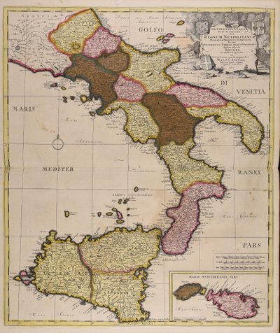 Continentis Italiae pars australior sive regnum Neapolitanum Hispaniae obediens subdivisum in suos districtus terras atque principatus quibus adjectae Sicilia in valles tripartita et contra Turcas ejus propugnaculum Malta insula av Peter Schenk the Elder